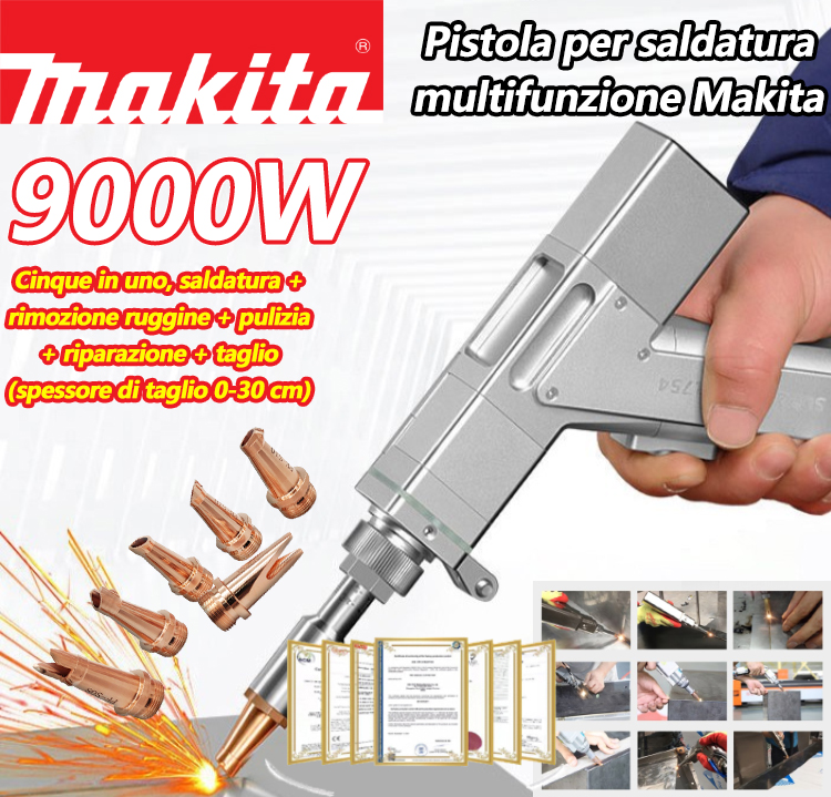 Pistola per saldatura laser multifunzione da 9000 W (saldatura di oro/argento/rame/ferro/alluminio/acciaio inossidabile), cinque in uno, saldatura + rimozione ruggine + pulizia + riparazione + taglio (spessore di taglio 0-30 cm)