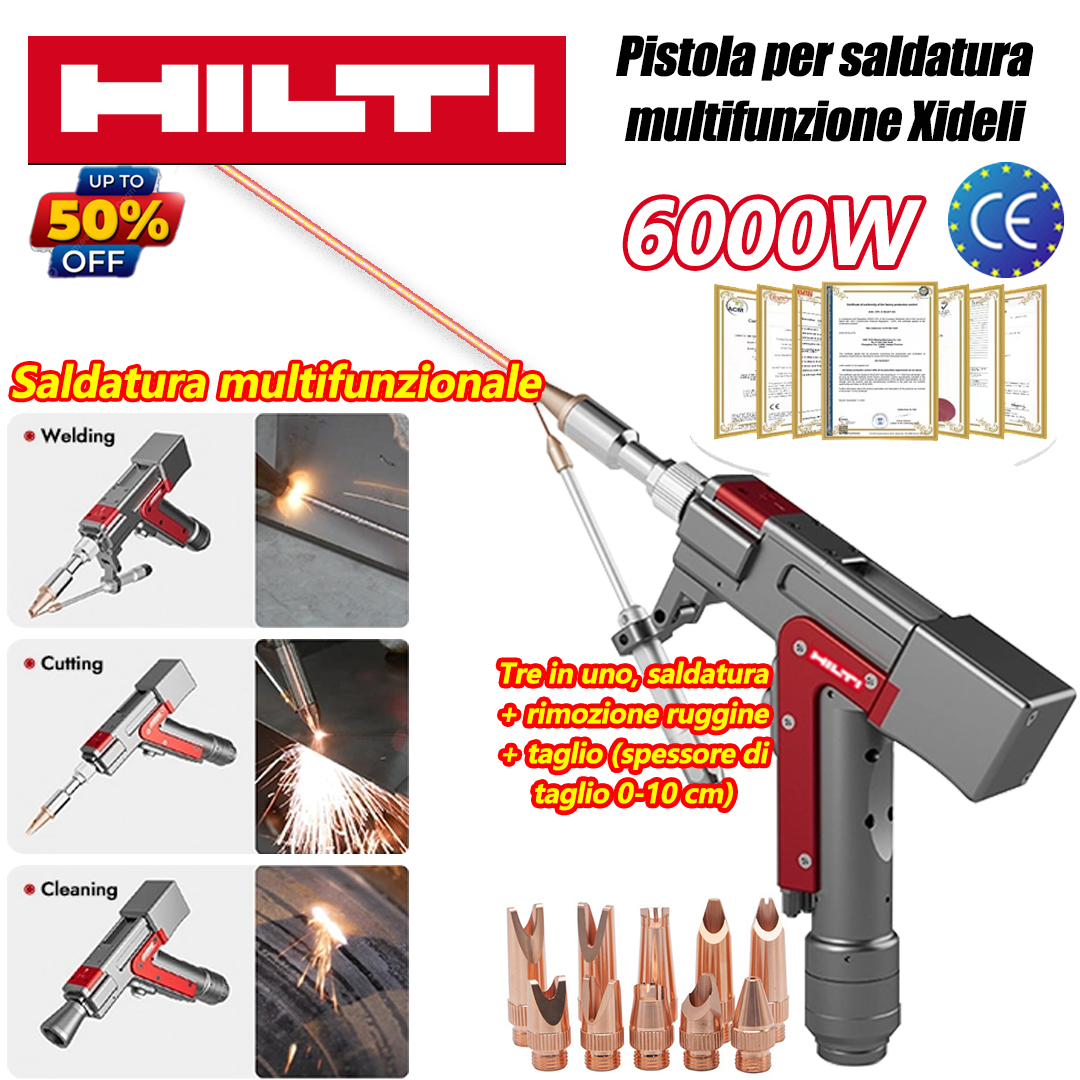 Pistola per saldatura laser multifunzionale da 6000 W (saldatura di oro/argento/rame/ferro/alluminio/acciaio inossidabile), tre in uno, saldatura + rimozione ruggine + taglio (spessore di taglio 0-10 cm)